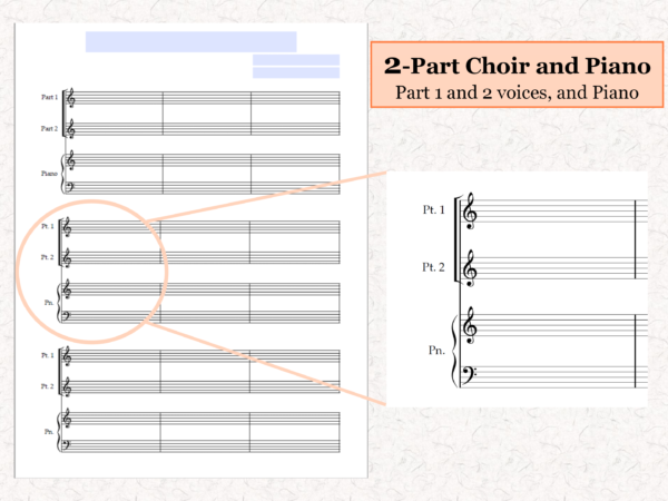 2-Part Choir Piano - Printable Blank Sheet Music Paper PDF 02