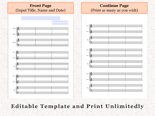 2-Part Choir Piano - Printable Blank Sheet Music Paper PDF 03