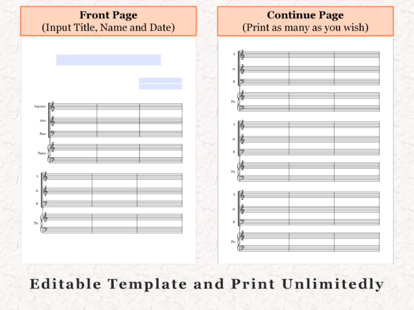 SAB Choir Piano - Printable Blank Sheet Music Paper PDF 03