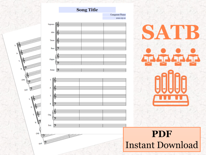 SATB Choir Organ - Printable Blank Sheet Music Paper PDF