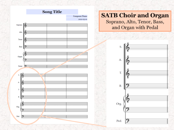 SATB Choir Organ - Printable Blank Sheet Music Paper PDF 02