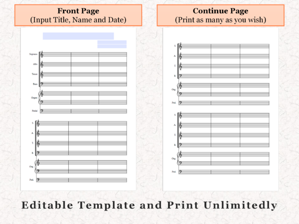 SATB Choir Organ - Printable Blank Sheet Music Paper PDF 03