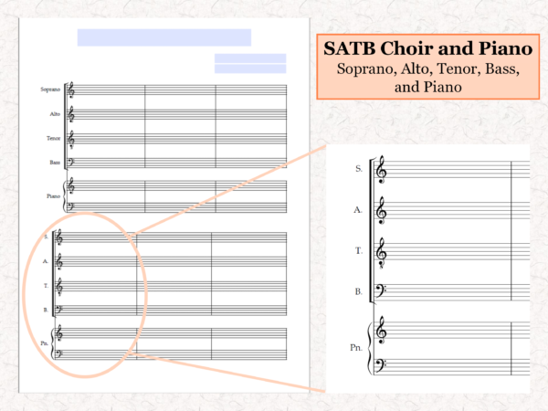 SATB Choir Piano - Printable Blank Sheet Music Paper PDF 02