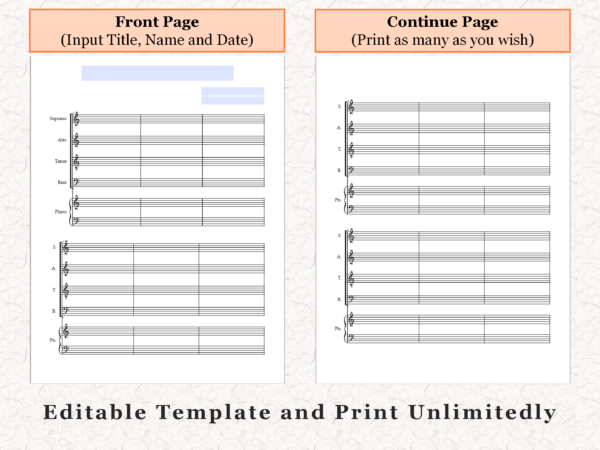 SATB Choir Piano - Printable Blank Sheet Music Paper PDF 03