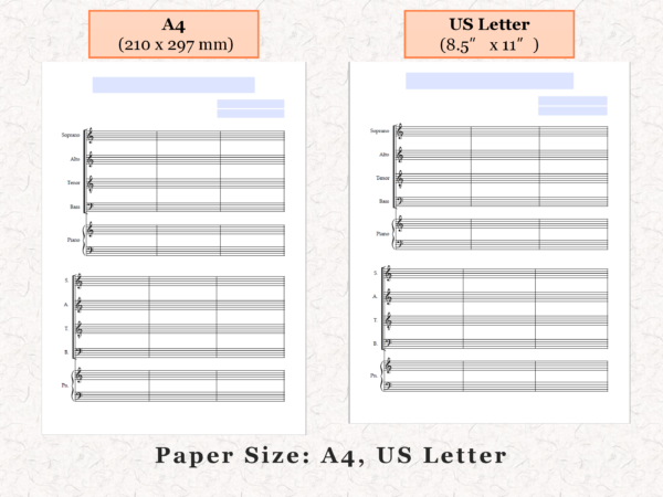 SATB Choir Piano - Printable Blank Sheet Music Paper PDF 04