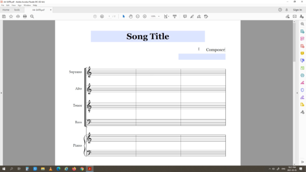 SATB Choir Piano - Printable Blank Sheet Music Paper PDF 05