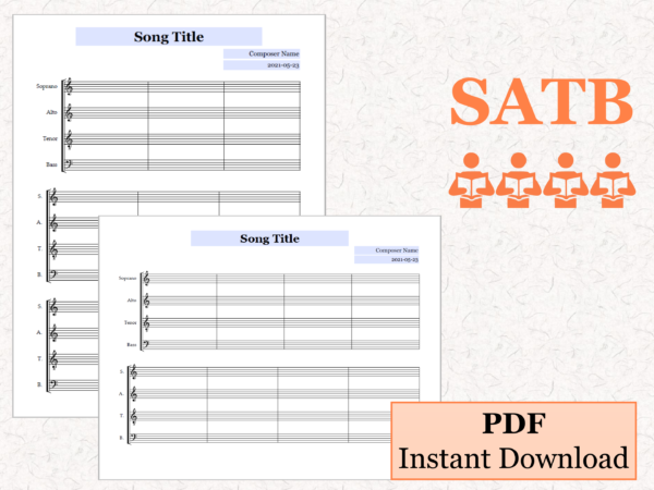 SATB Choir - Printable Blank Sheet Music Paper PDF