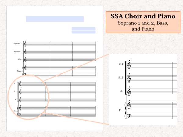 SSA Choir Piano - Printable Blank Sheet Music Paper PDF 02