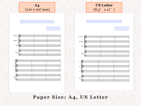 SSA Choir Piano - Printable Blank Sheet Music Paper PDF 04