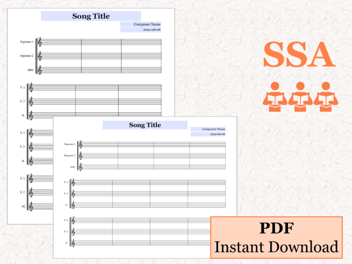 SSA Choir - Printable Blank Sheet Music Paper PDF