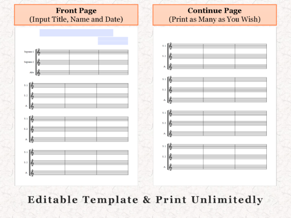 SSA Choir - Printable Blank Sheet Music Paper PDF 03