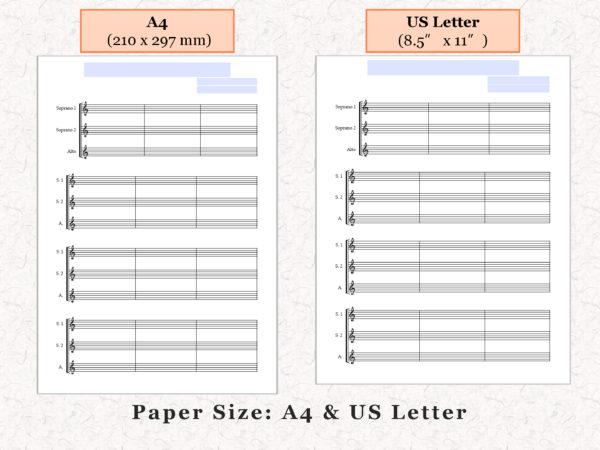 SSA Choir - Printable Blank Sheet Music Paper PDF 05