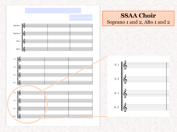 SSAA Choir - Printable Blank Sheet Music Paper PDF 02