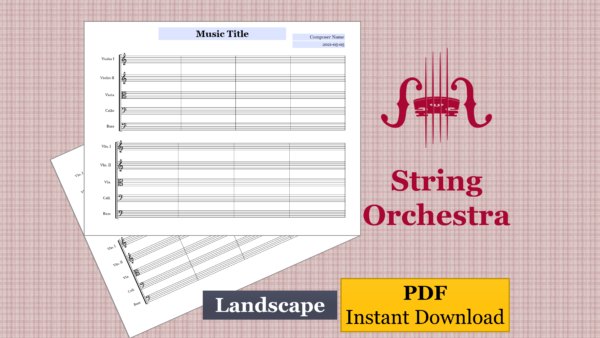String Orchestra Landscape - Printable Blank Sheet Music Paper PDF
