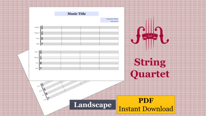 String Quartet Landscape - Printable Blank Sheet Music Paper PDF