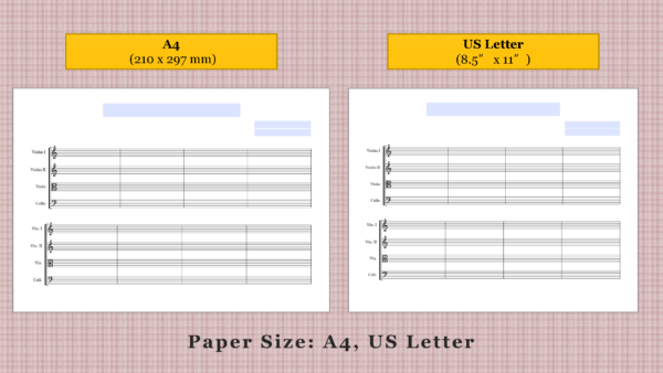 String Quartet Landscape - Printable Blank Sheet Music Paper PDF 04
