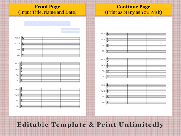 String Quartet - Printable Blank Sheet Music Paper PDF 03
