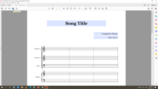 TTB Choir Piano - Printable Blank Sheet Music Paper PDF 05