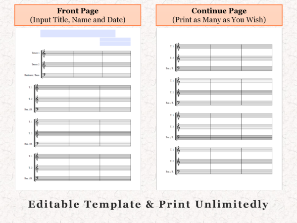 TTB Choir - Printable Blank Sheet Music Paper PDF 03