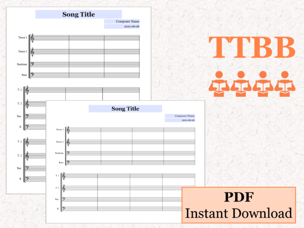 TTBB Choir - Printable Blank Sheet Music Paper PDF