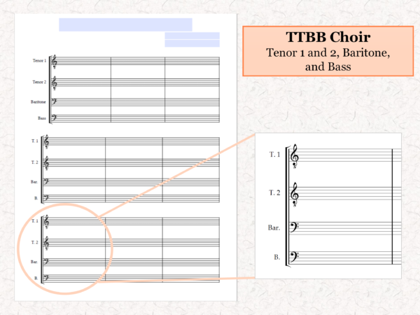 TTBB Choir - Printable Blank Sheet Music Paper PDF 02